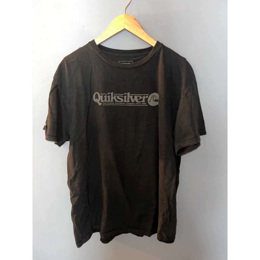 Quiksilver Mens Graphic T-Shirt Black Regular Fit Logo Crew Neck Cotton XL